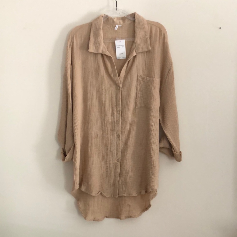 Tahiti Tan Lightweight Button Down Big Shirt Swimwear Beach Coverup
